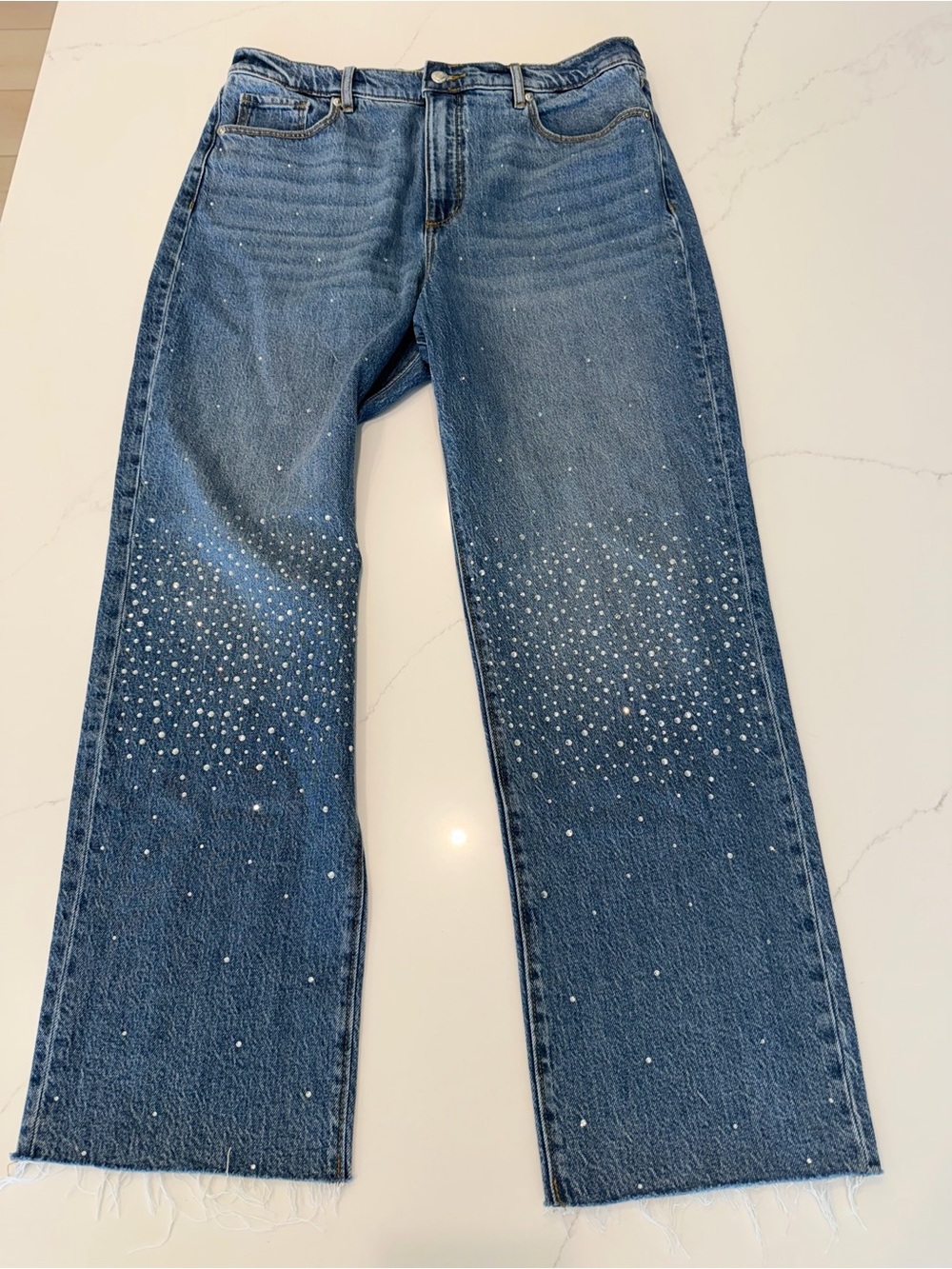 LOFT Blue Wide-Leg Jeans with Crystal Embellishments